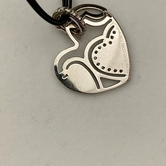 Robert Coin Red Enamel 18k White Gold Diamond & Ruby Heart Pendant.18tw. 15.5”
